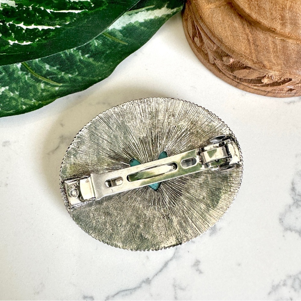 2/$30🌵 Turquoise Stone Heart Oval Metal Barrette Western Rodeo Hair Accessory - Picture 8 of 10